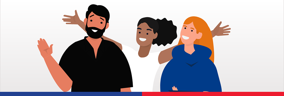 Three friends that are happy and smiling together.